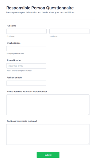 Responsible Person Questionnaire Form Template