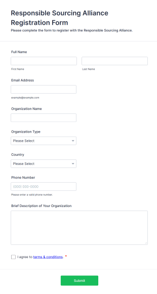 Responsible Sourcing Alliance Registration Form Template