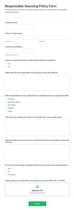 Responsible Sourcing Policy Form Template