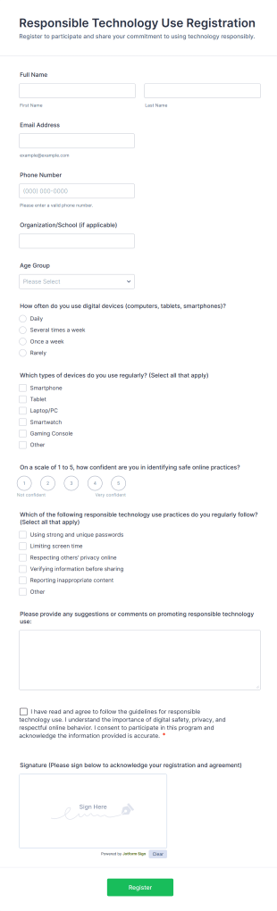 Responsible Technology Use Registration Form Template