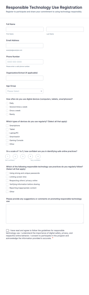 Responsible Technology Use Registration Form Template