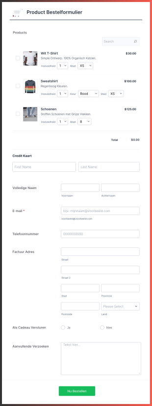 Responsief Productbestelforumlier