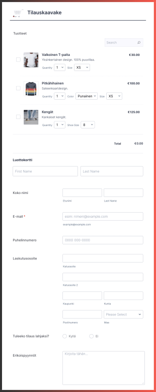 Responsiivinen Tilauskaavake
