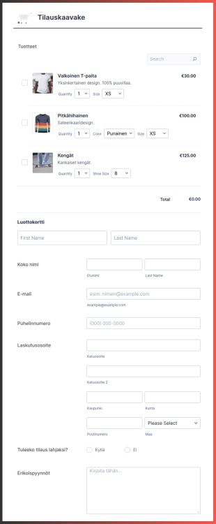 Responsiivinen Tilauskaavake