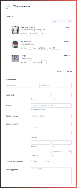 Responsiivinen Tilauskaavake