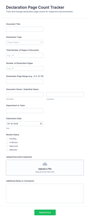 Responsive Declaration Page Count Tracker Form Template