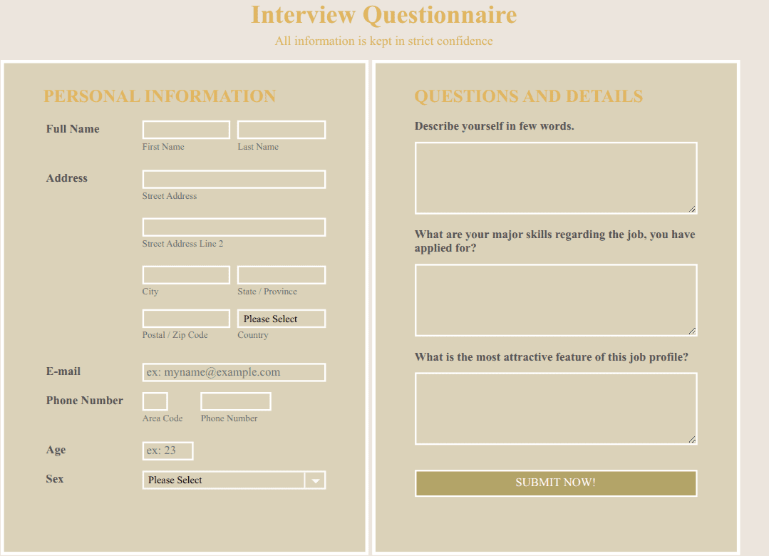 Responsive Interview Questionnaire Form Template | Jotform