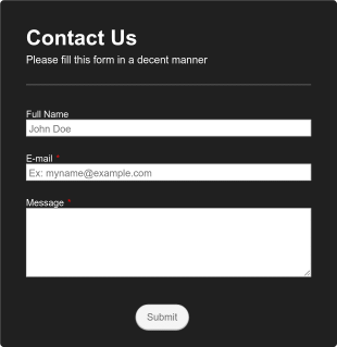 General Inquiry Contact Form Dark Theme Form Template