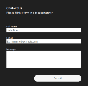 General Inquiry Contact Form With Dark Theme
