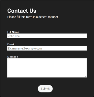 General Inquiry Contact Form With Dark Theme