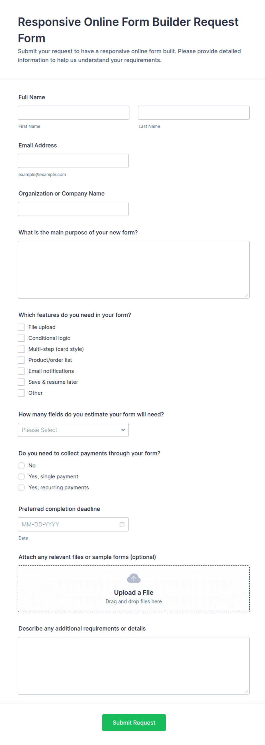 Responsive Online Form Builder Request Form | Jotform
