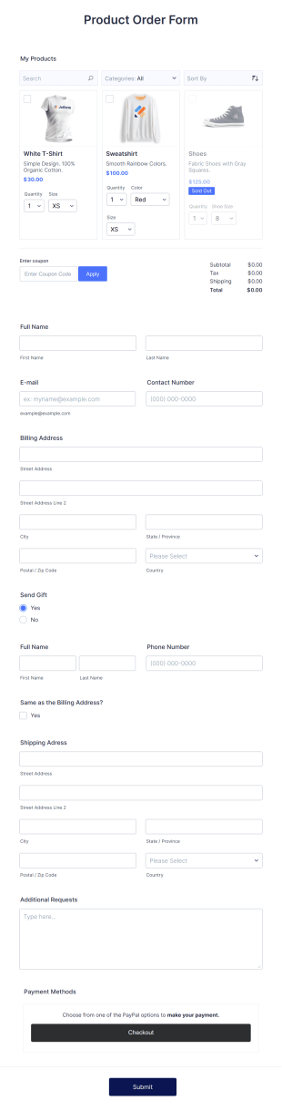 Responsive Product Order Form Template