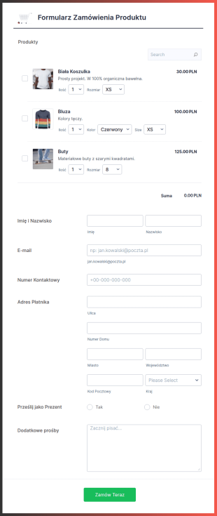 Responsywny Formularz Zamówienia Produktu