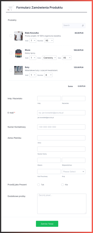 Responsywny Formularz Zamówienia Produktu