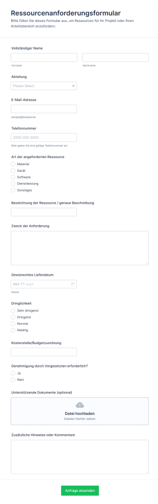 Ressourcenanforderungsformular