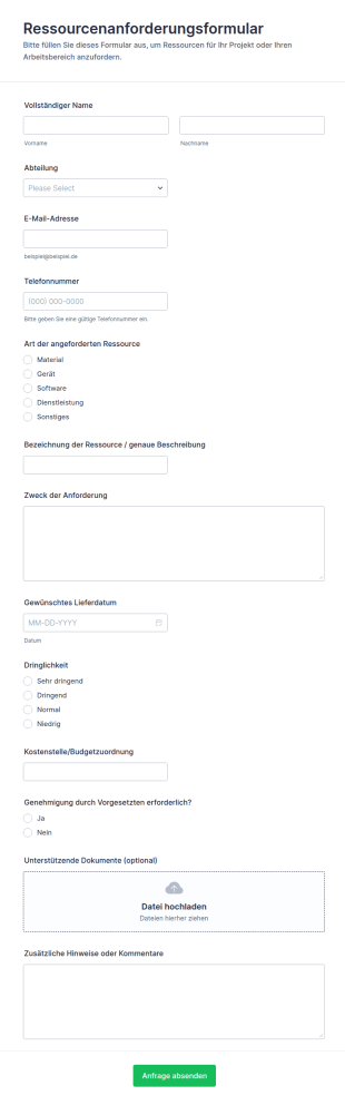 Ressourcenanforderungsformular
