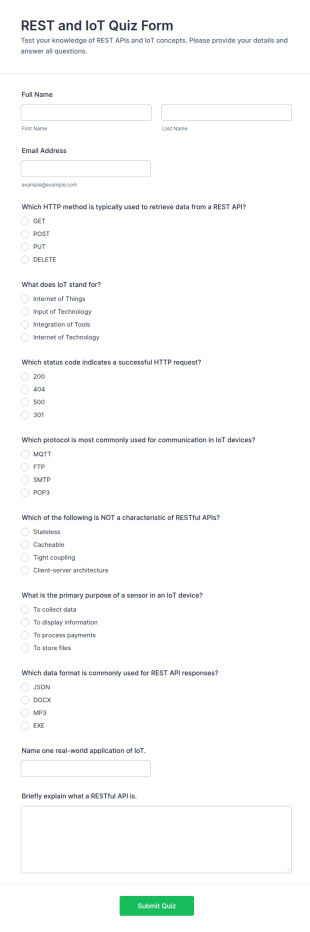 REST And IoT Quiz Form Template