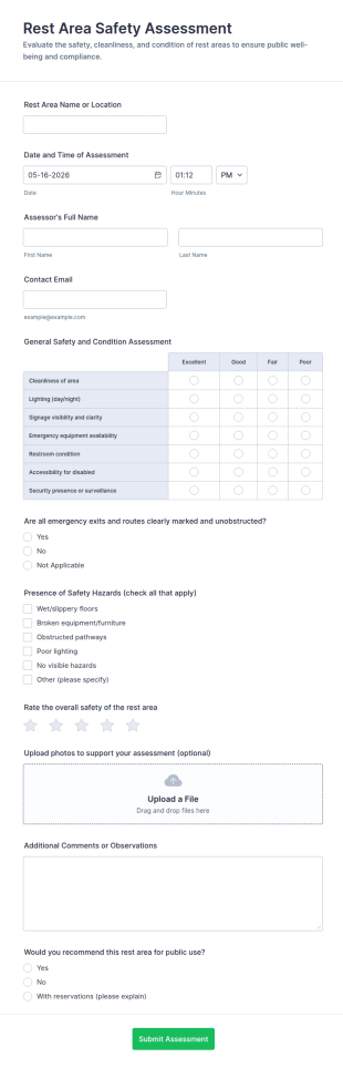 Rest Area Safety Assessment Form Template