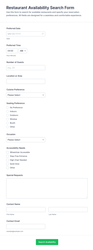 Restaurant Availability Search Form Template