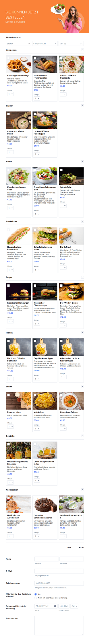 Restaurant Bestellformular