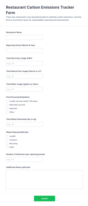 Restaurant Carbon Emissions Tracker Form Template