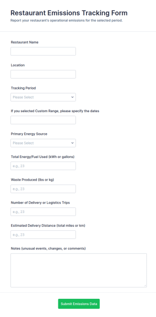 Restaurant Emissions Tracking Form Template