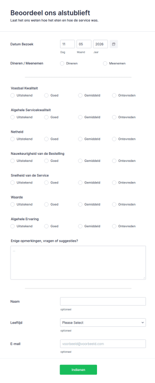Restaurant Evaluatieformulier