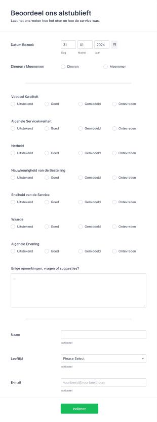 Restaurant Evaluatieformulier Form Template