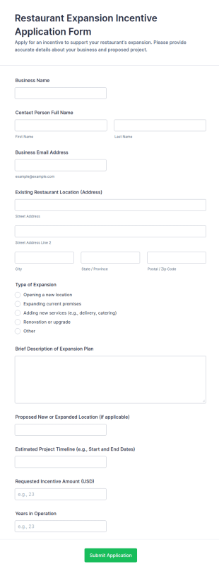 Restaurant Expansion Incentive Application Form Template