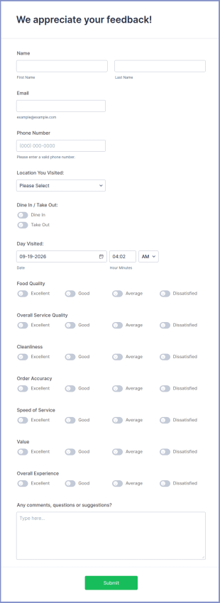 Restaurant Feedback Form Template