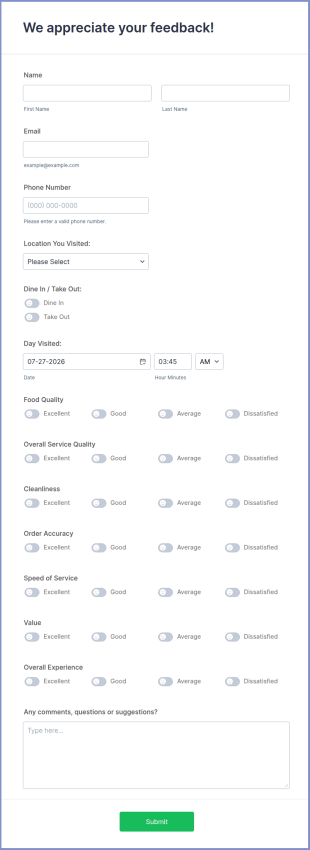 Restaurant Feedback Form Template