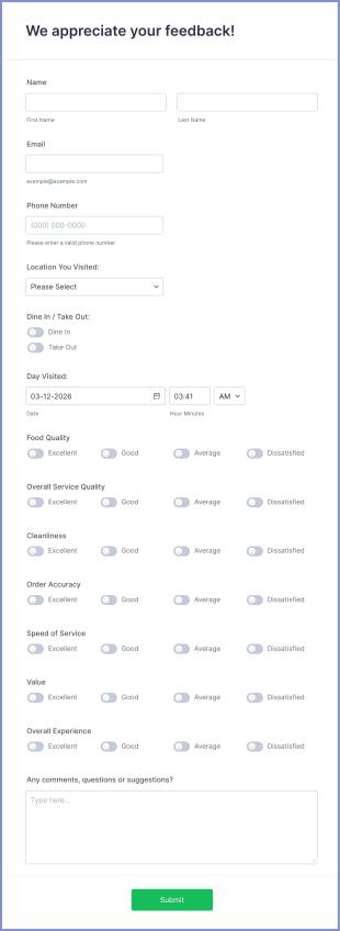 Restaurant Feedback Form Template