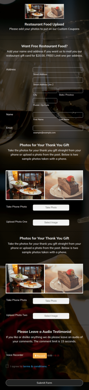 Restaurant Food Photos Form Template