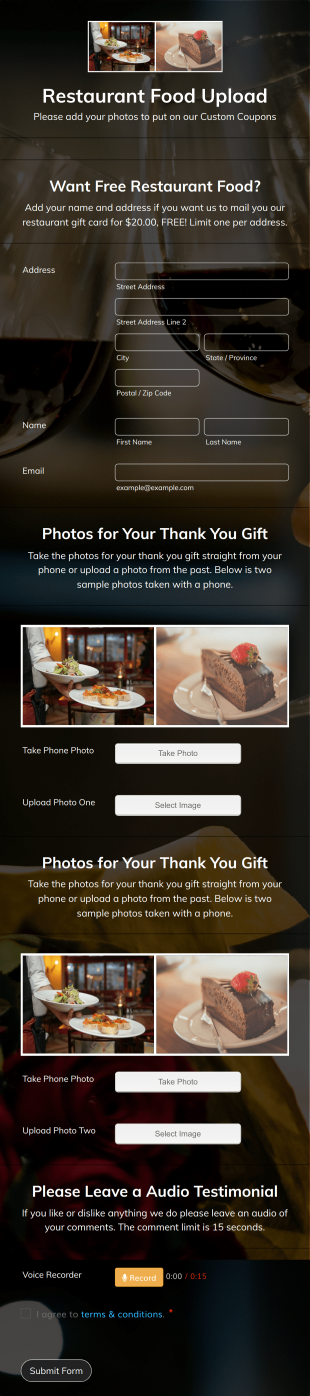Restaurant Food Photos Form Template
