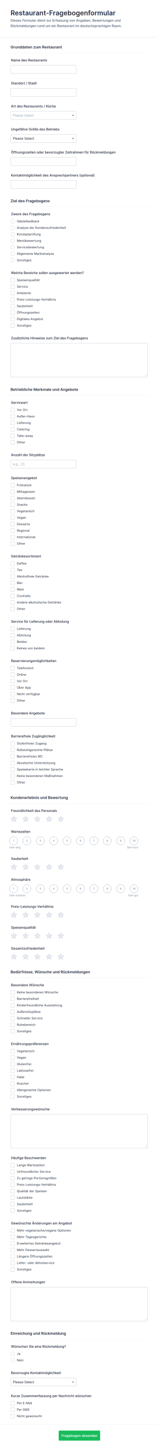 Restaurant Fragebogen