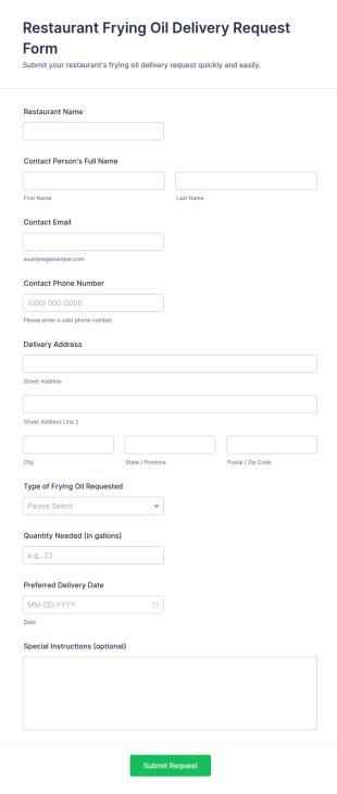Restaurant Frying Oil Delivery Request Form Template
