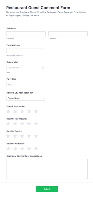 Restaurant Guest Comment Form Template