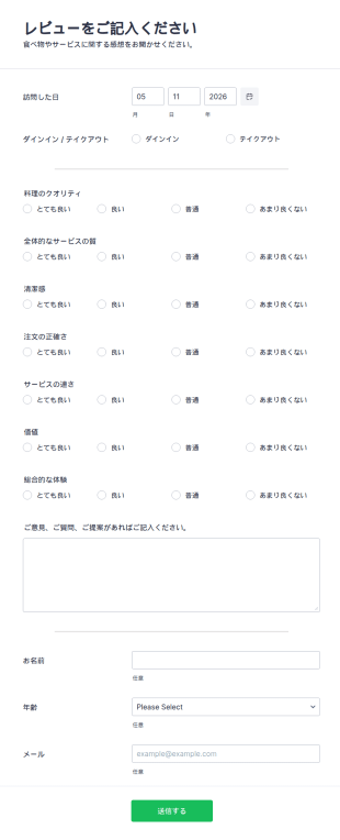 レストランレビューフォーム