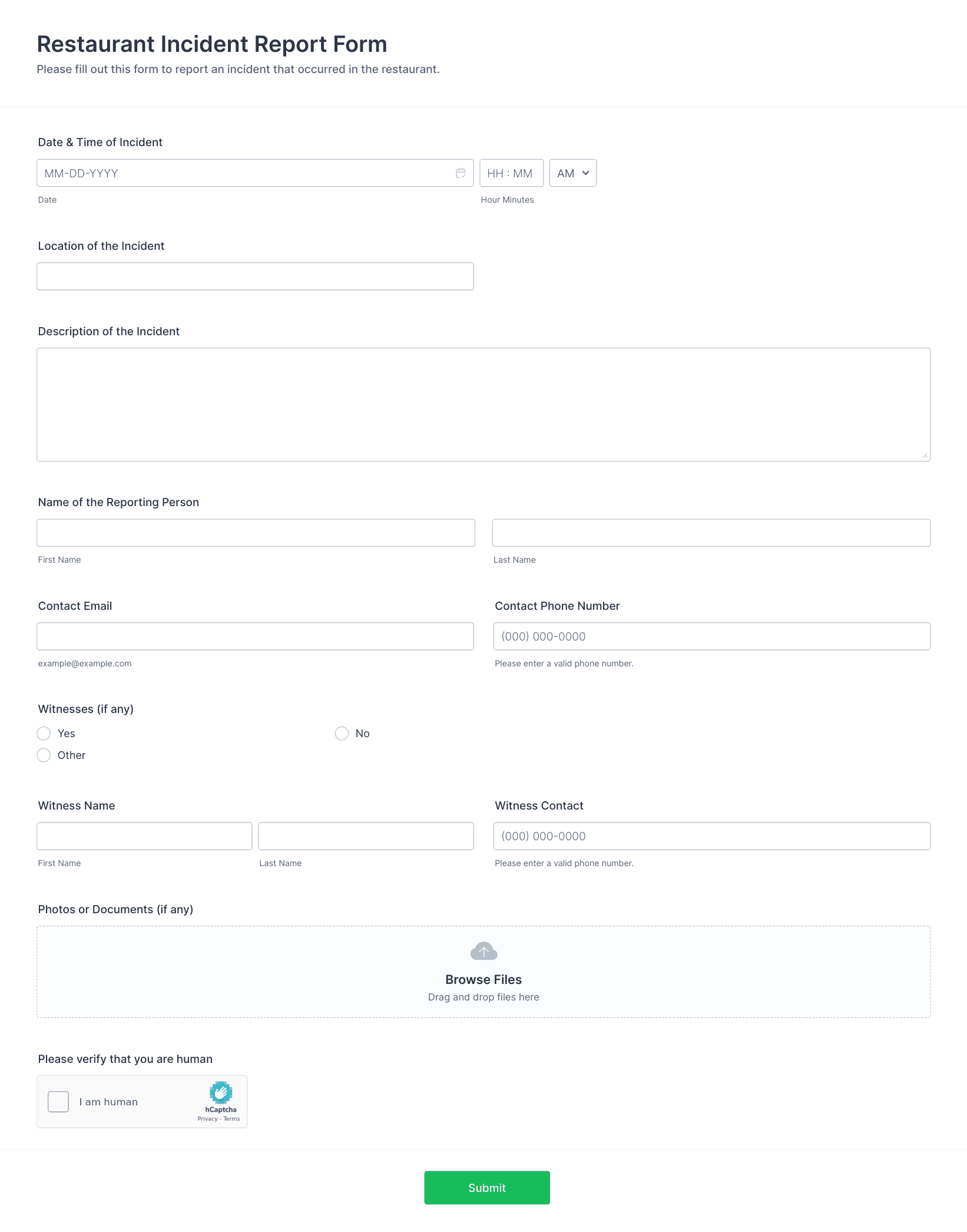 restaurant-incident-report-form-template-jotform for Free Printable Accident Report Form Restaurant Incident Report Form Template | Jotform for Free Printable Accident Report Form