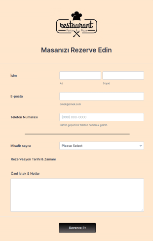 Restaurant Masa Rezervasyon Form Şablonu