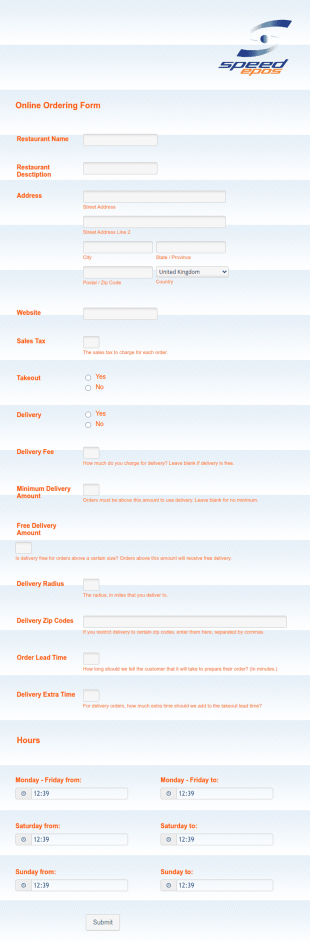 Restaurant Online Registration Form