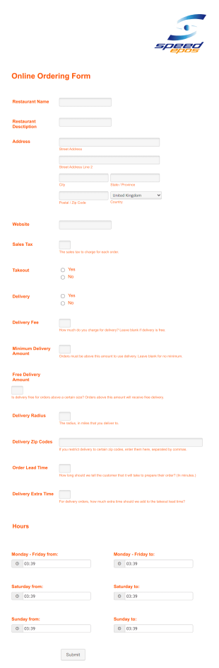 Restaurant Online Registration Form