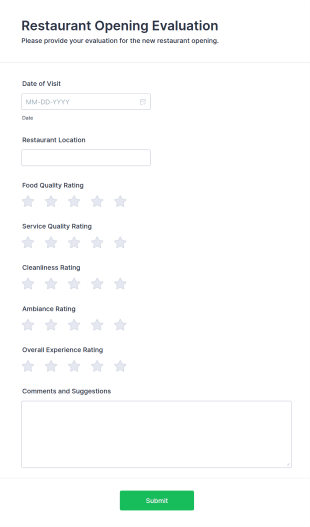 Restaurant Opening Evaluation Form Template