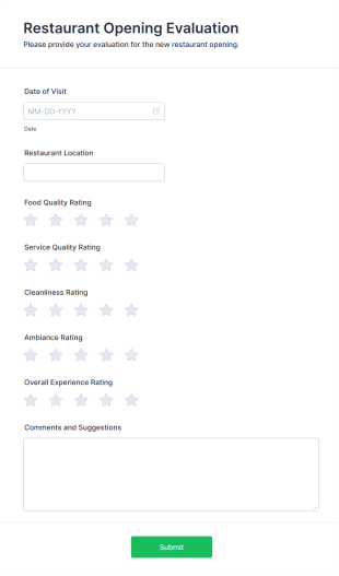 Restaurant Opening Evaluation Form Template