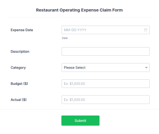 Restaurant Operating Expense Claim Form Template