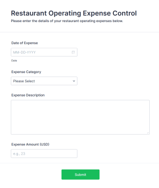 Restaurant Operating Expense Control Form Template