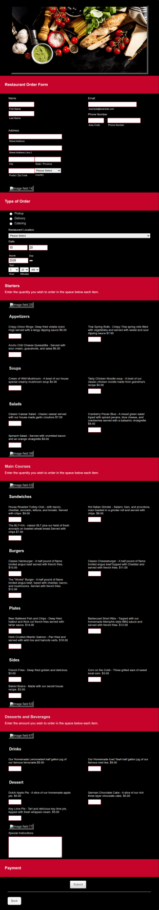 Restaurant Order Form Template