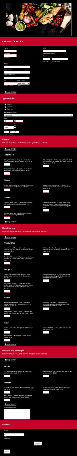 Restaurant Order Form Template