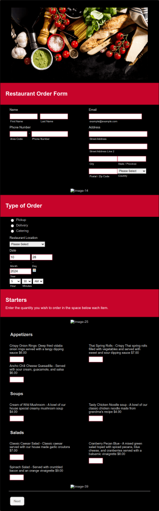 Restaurant Order Form Template