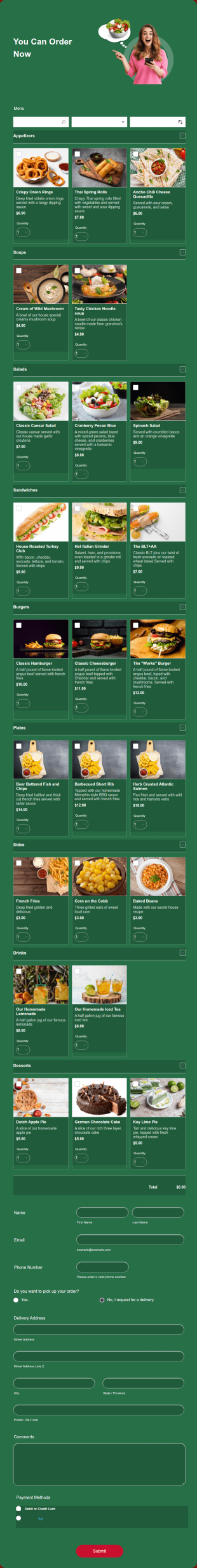 Restaurant Order Form Template